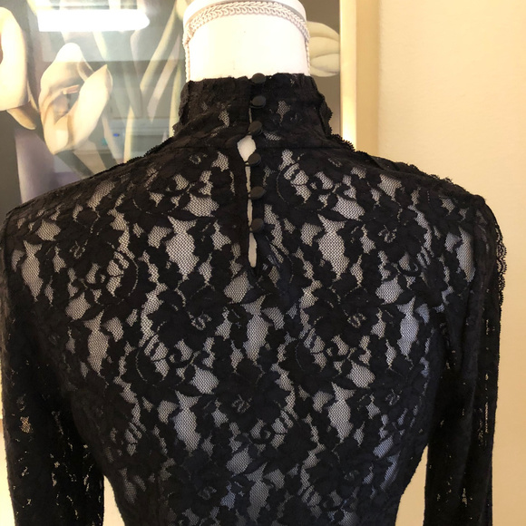 BCBGMaxAzria Tops - BCBGMAXMAZRIA Sheer Lace Top Mandarin collar